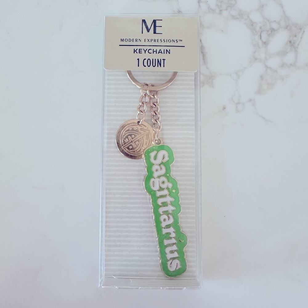 Sagittarius Zodiac Keychain in Green and Gold - Picture 2 of 3